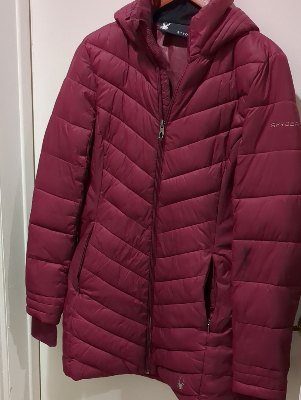 Spyder Women's Maroon Quilted Hooded Puffer Jacket